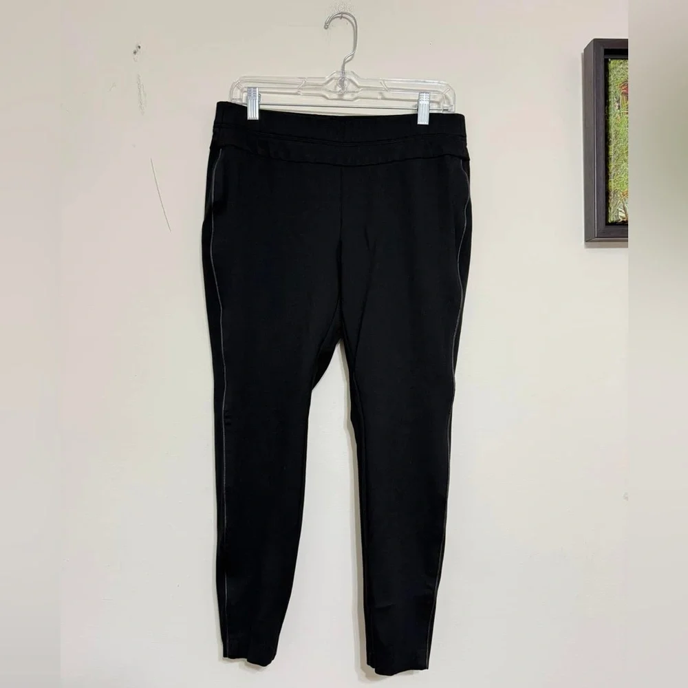 J. Jill Ponte Knit Leggings Black Pant Faux Leather Side Seam Pull On Size M P